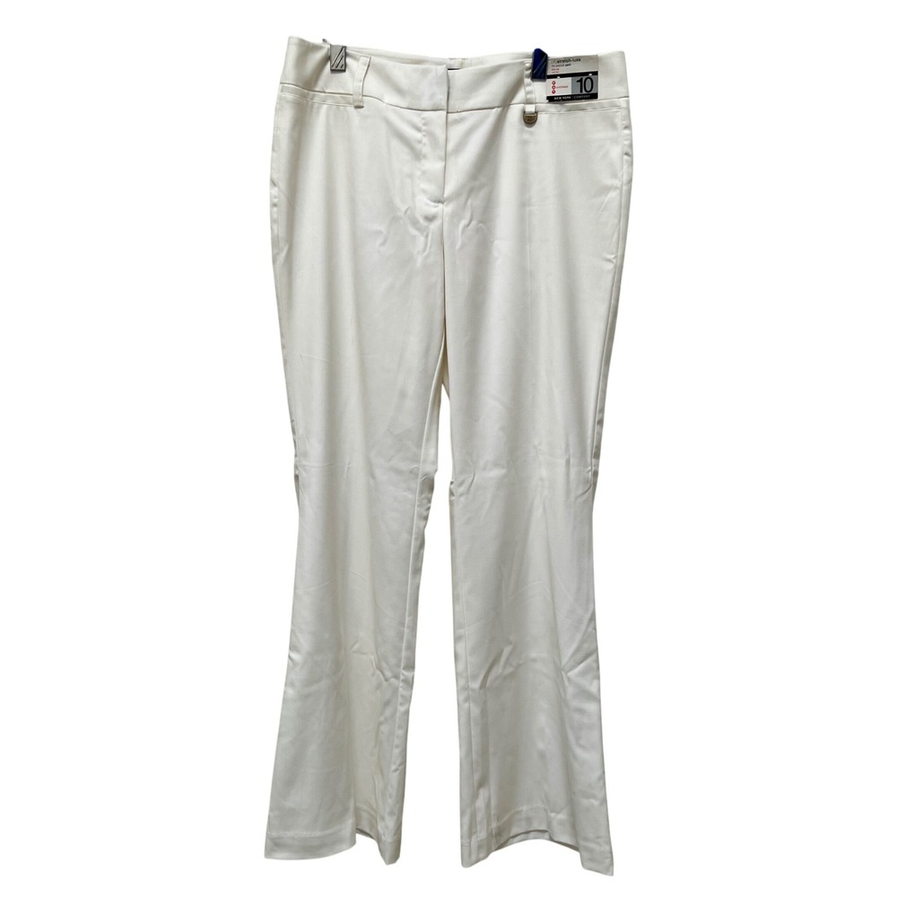 New York and Company Womens White City Stretch Luxe Flare Leg Mid Rise Pants NWT